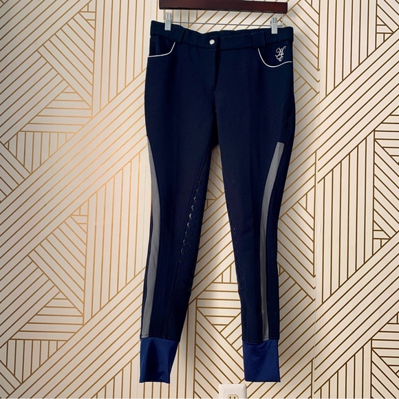 Huntington Equestrian Ventilated Silicone Full Seat Grip Breeches Navy Size 14 - Picture 10 of 11